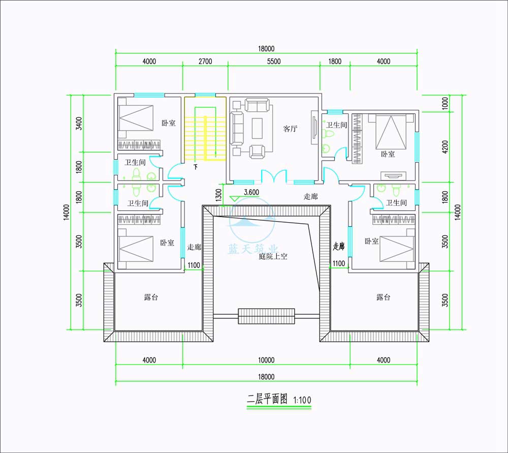 复古中式四合院自建别墅二楼原创设计图纸