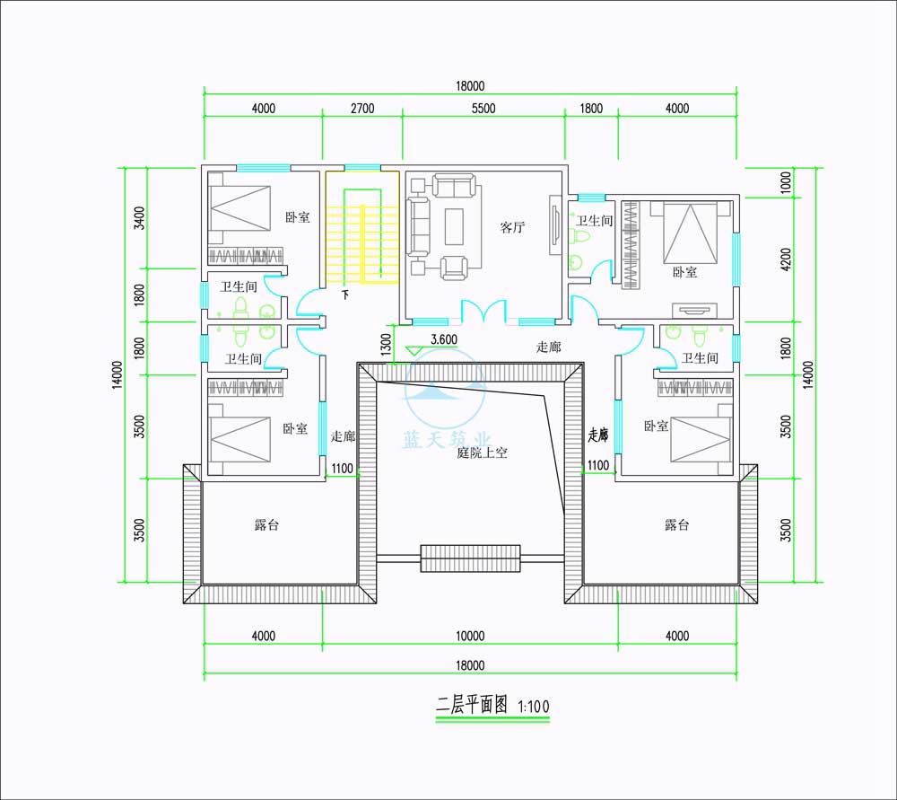 复古中式四合院自建别墅二楼原创设计图纸