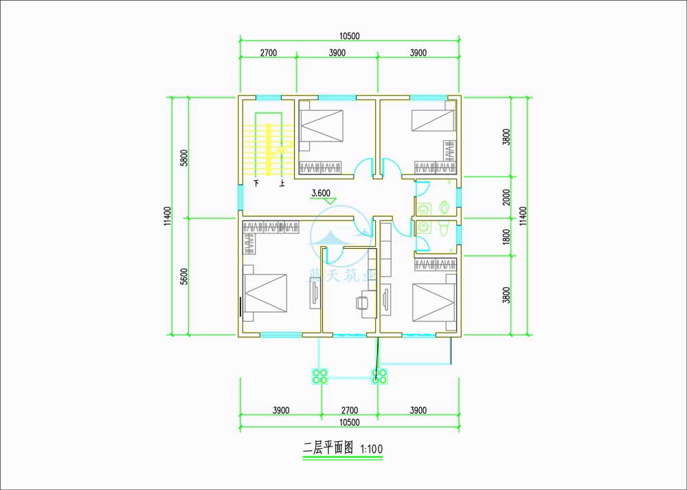 现代欧式三层自建别墅二层原创设计图纸
