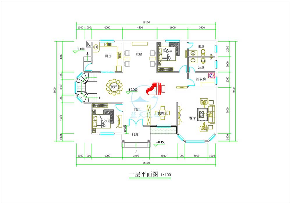 法式双层独立庭院自建别墅一楼原创设计图纸