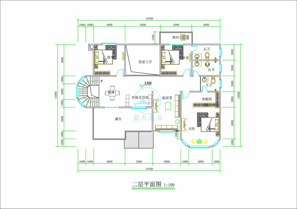  法式双层独立庭院自建别墅二楼原创设计图纸