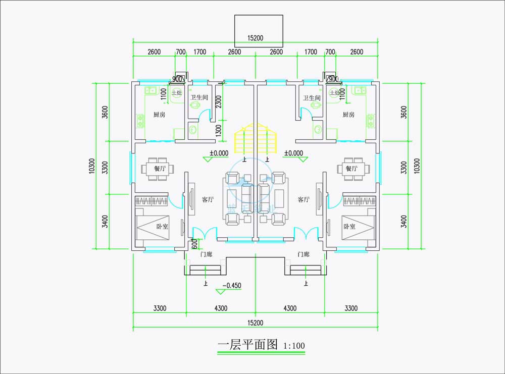  欧式双拼自建别墅一楼原创设计图纸