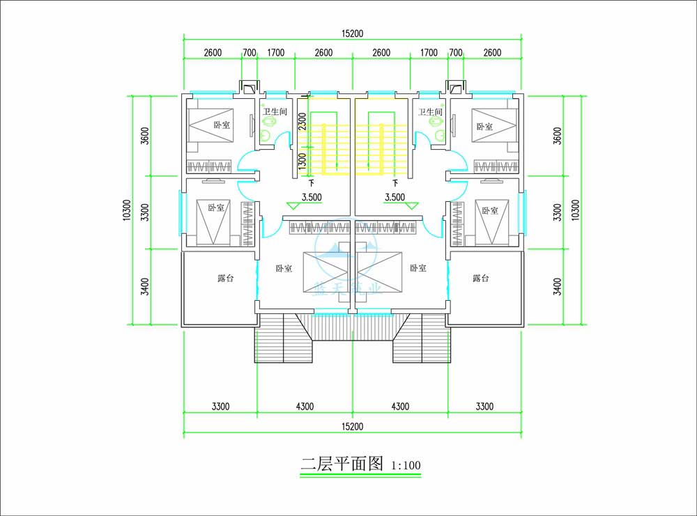 欧式双拼自建别墅二楼原创设计图纸