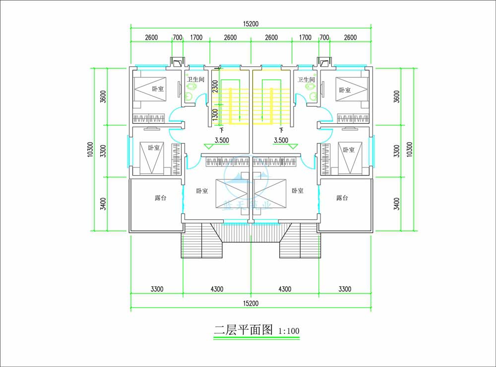 欧式双拼自建别墅二楼原创设计图纸