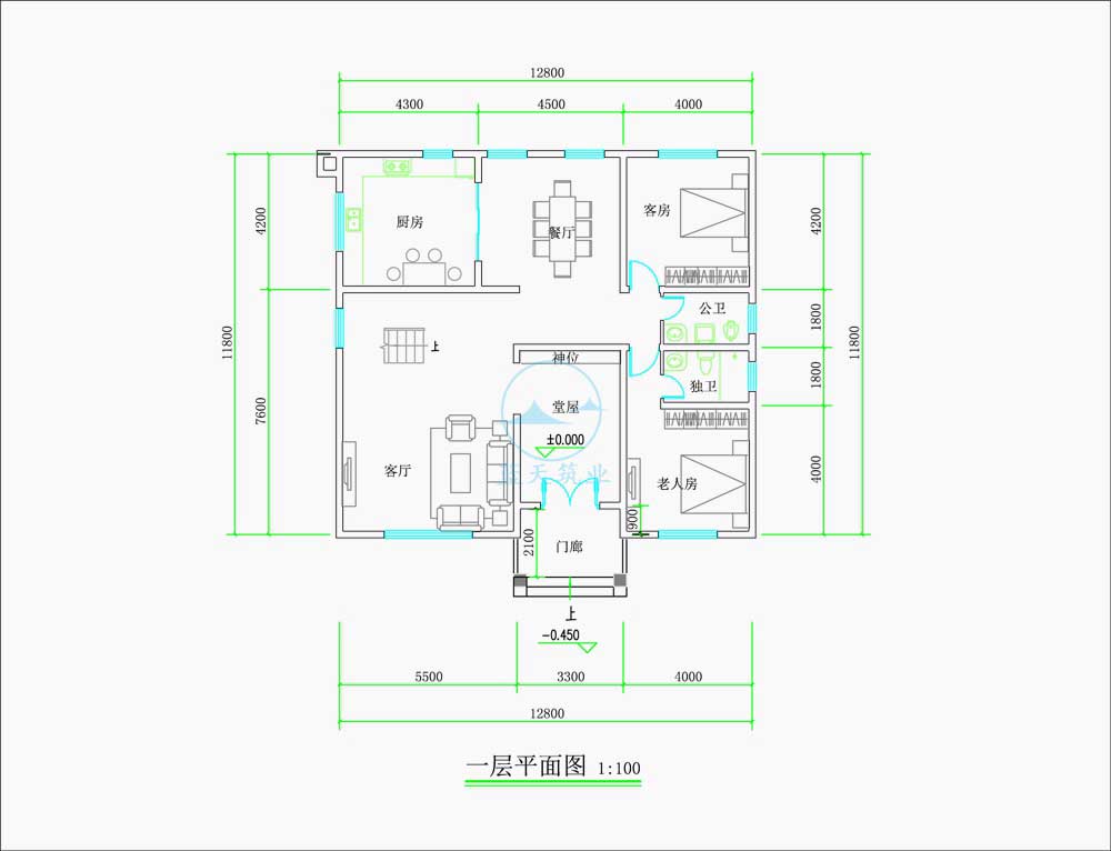 欧式三层花园自建别墅一层原创设计图纸