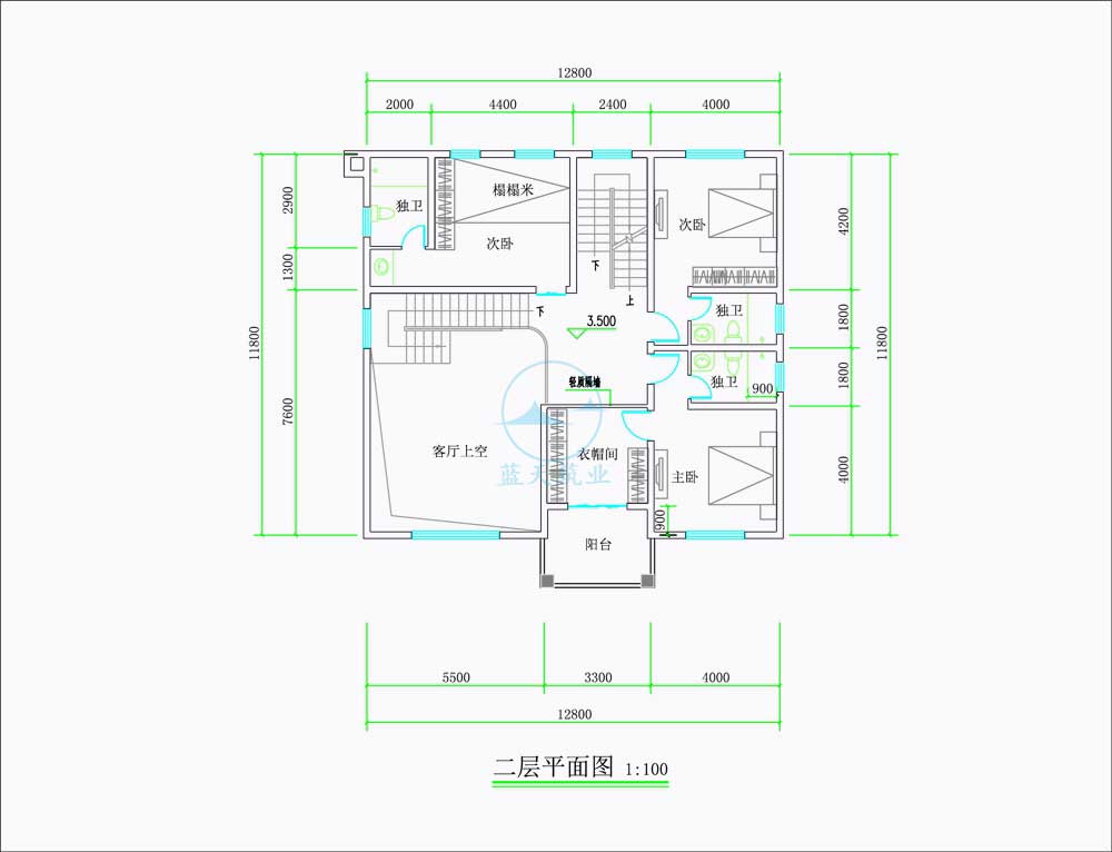欧式三层花园自建别墅二层原创设计图纸