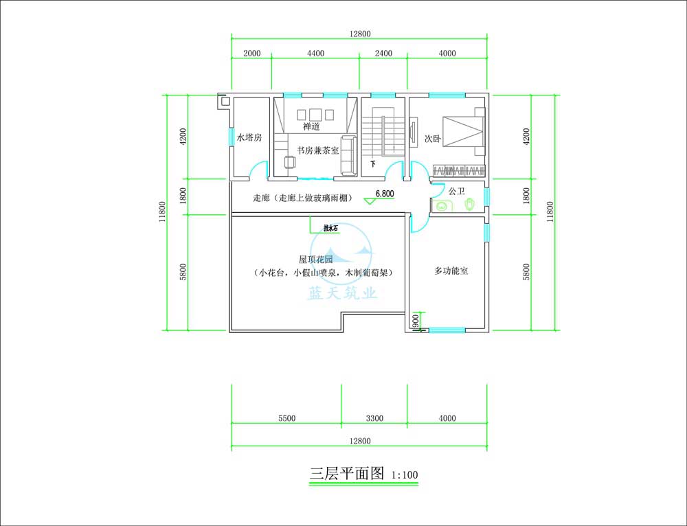 欧式三层花园自建别墅三层原创设计图纸