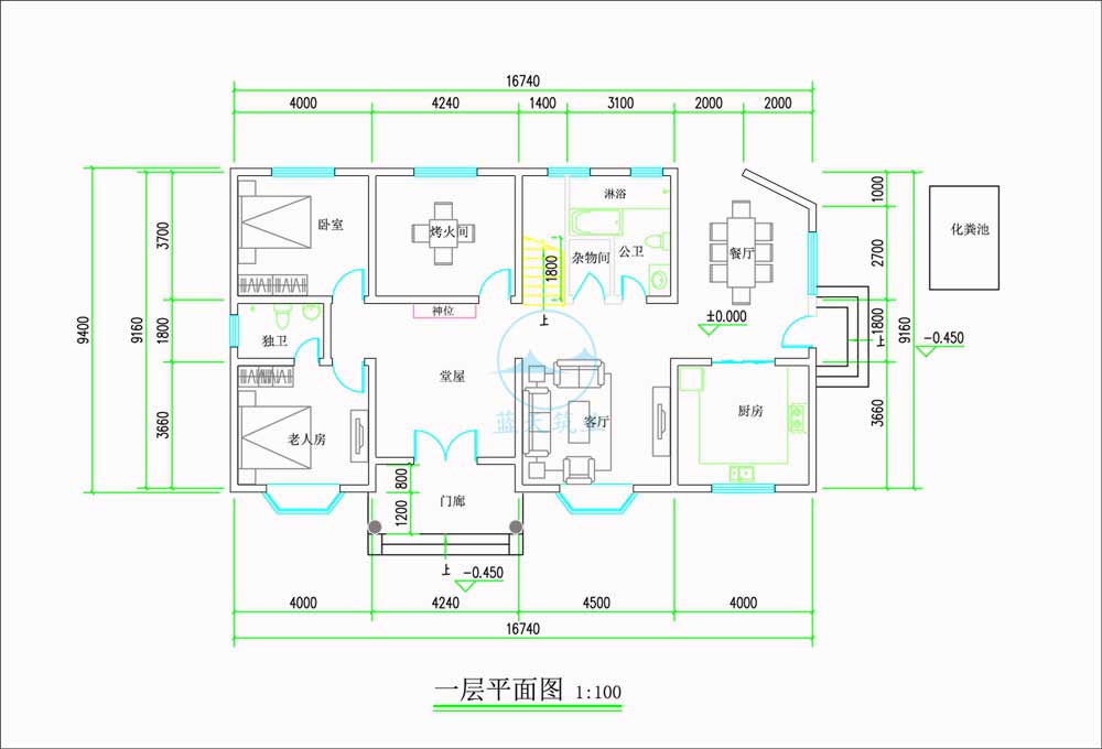 欧式三层自建别墅一层原创设计图纸