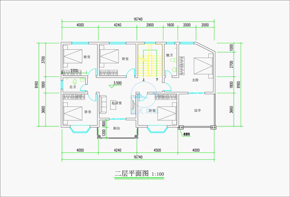 欧式三层自建别墅二层原创设计图纸