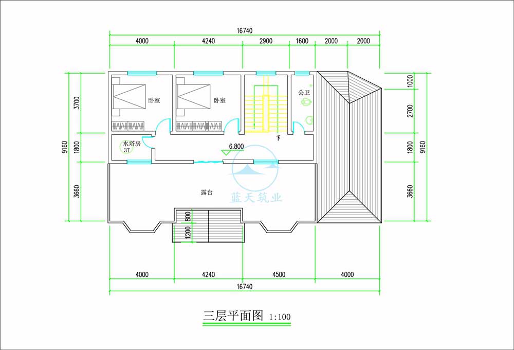 欧式三层自建别墅三层原创设计图纸