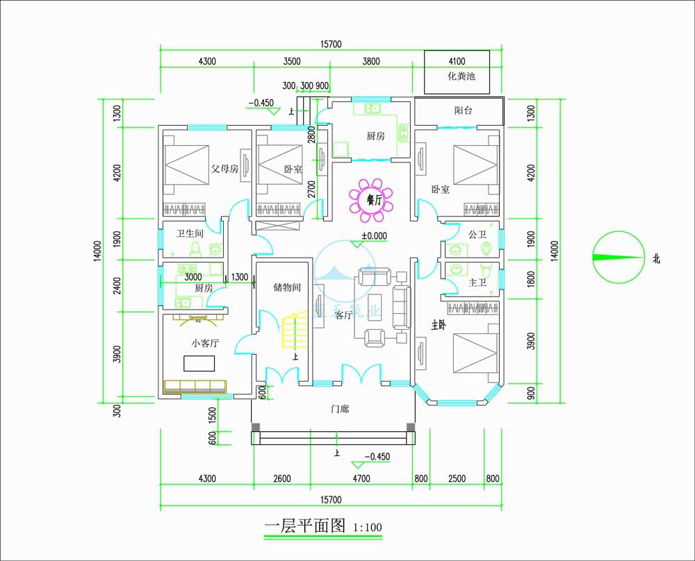 欧式三层独立庭院自建别墅一层原创设计图纸
