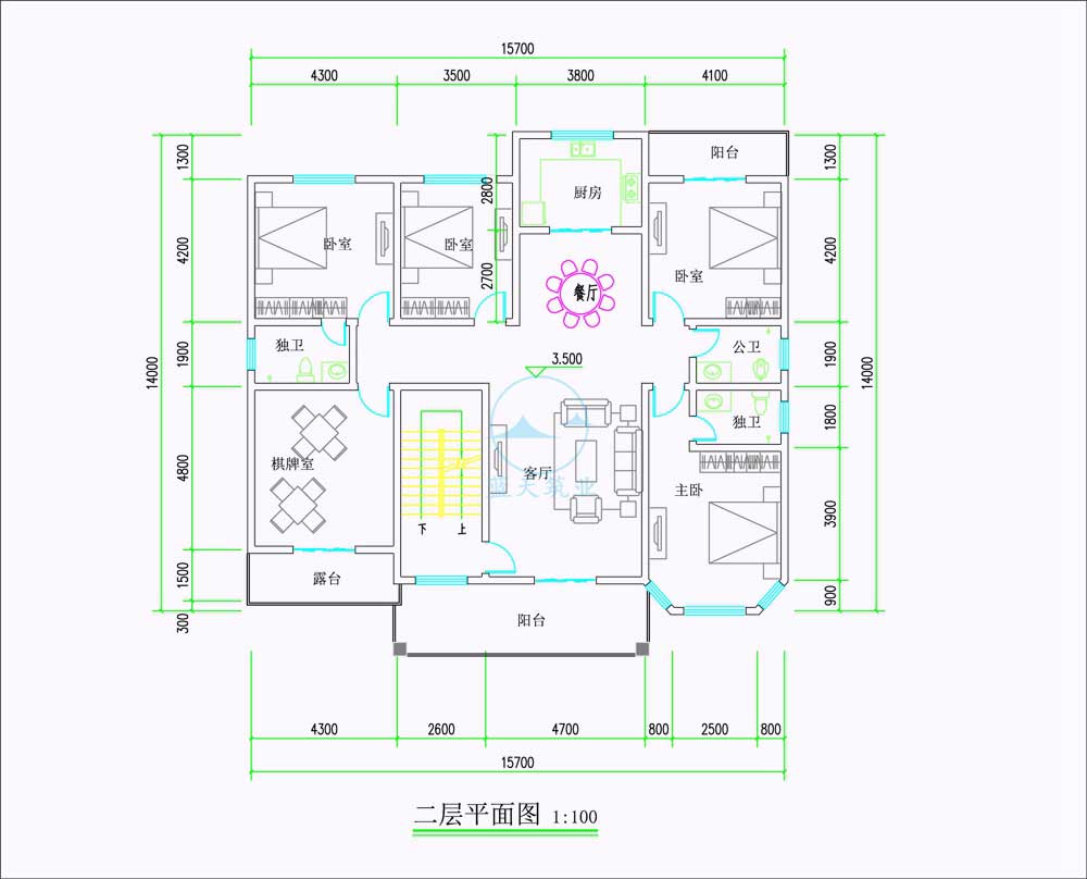 欧式三层独立庭院自建别墅二层原创设计图纸