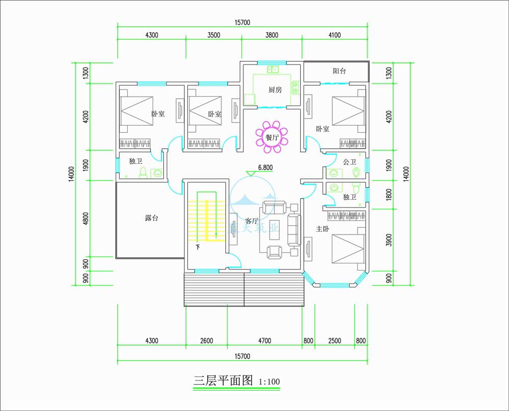 欧式三层独立庭院自建别墅三层原创设计图纸