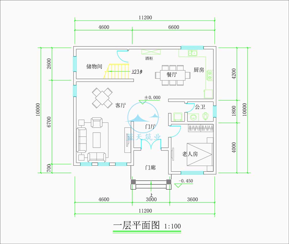 美式三层乡村风格自建别墅一楼原创设计图纸
