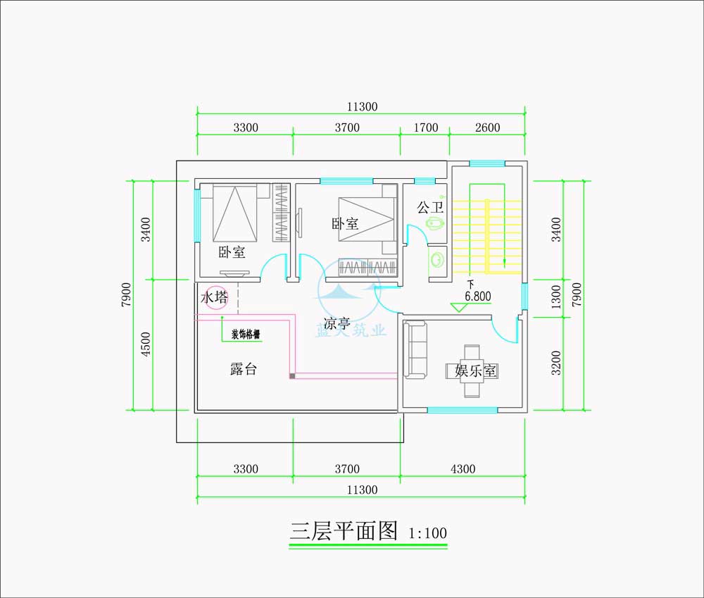 现代商务简约风三层自建别墅三层原创设计图纸
