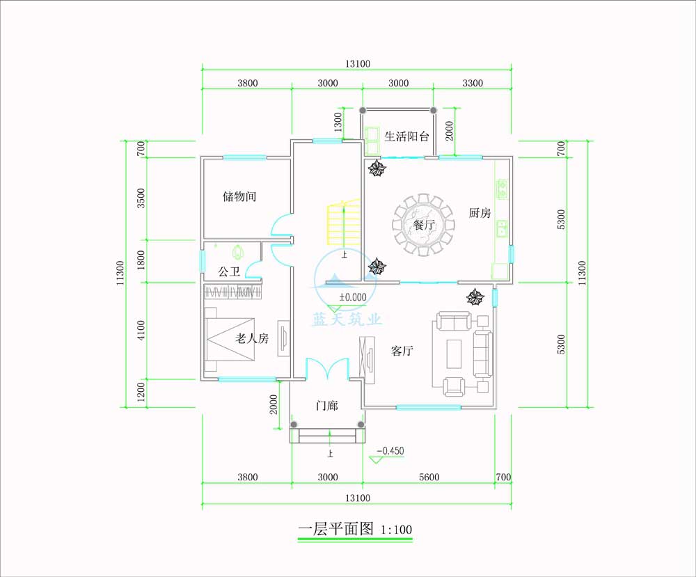  现代四层中式自建别墅一层原创设计图纸