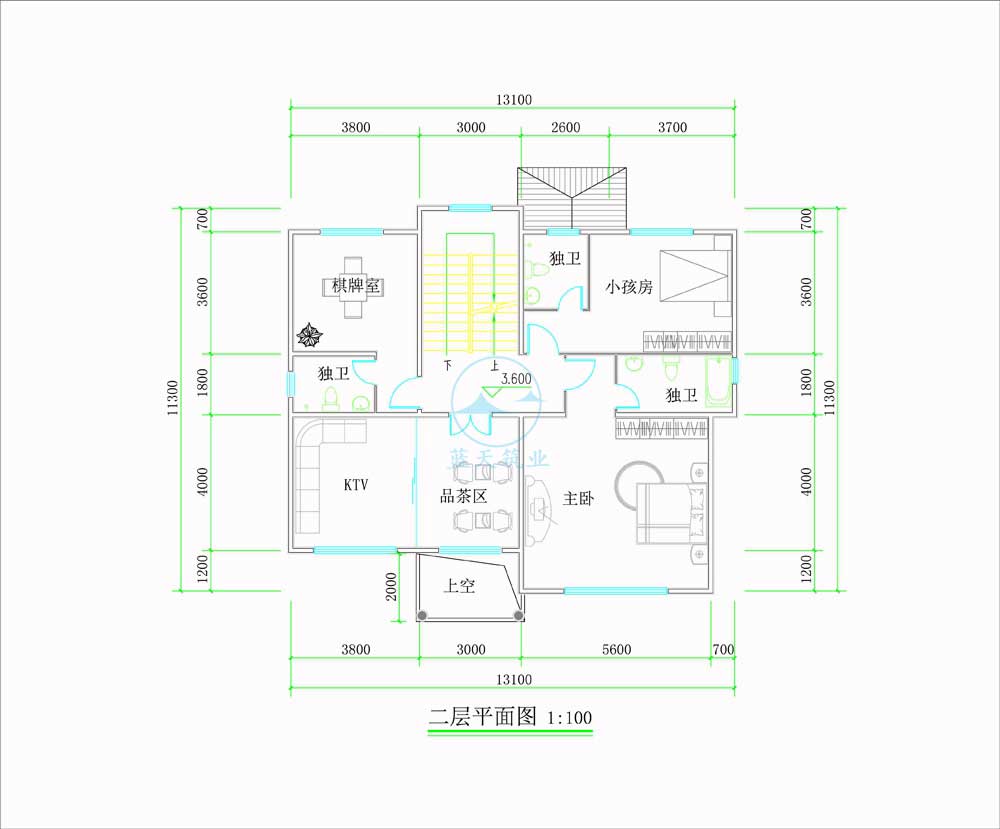现代四层中式自建别墅二层原创设计图纸