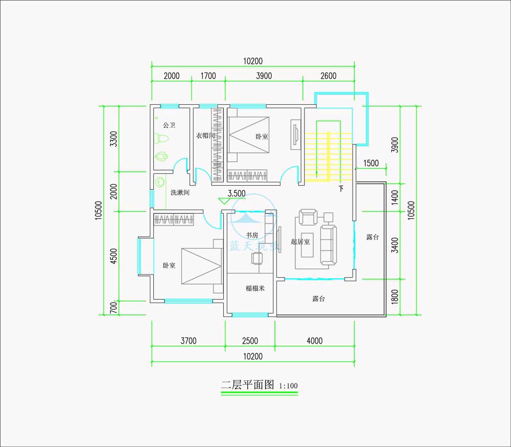 现代三层自建别墅二层原创设计图纸