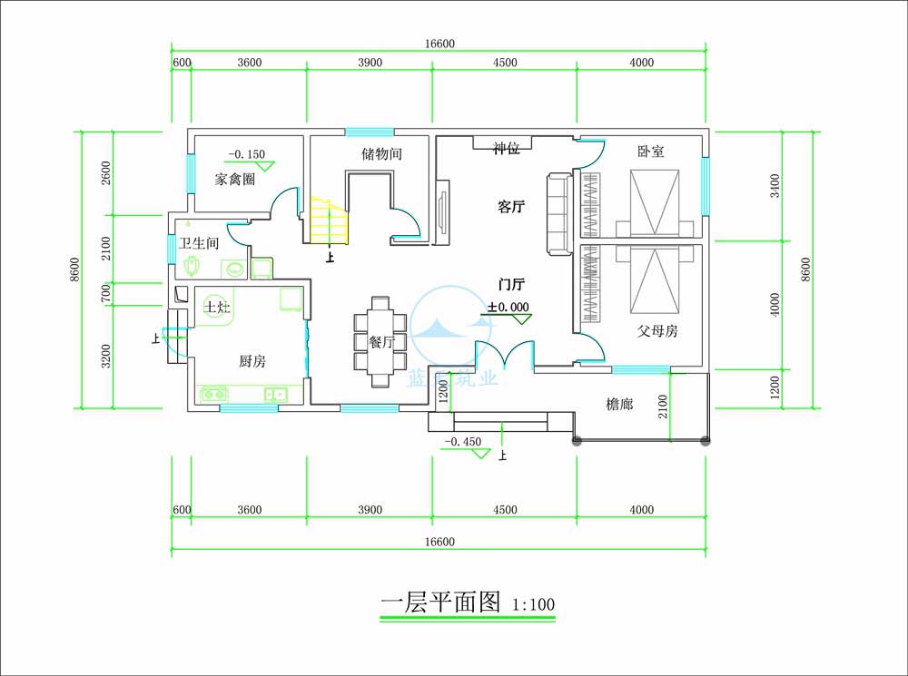 中式两层自建别墅一楼原创设计图纸