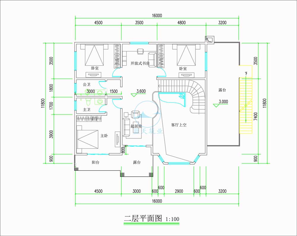 欧式两层自建别墅二层原创设计图纸