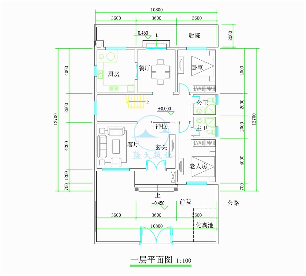 中式复古三层自建别墅一楼原创设计图纸