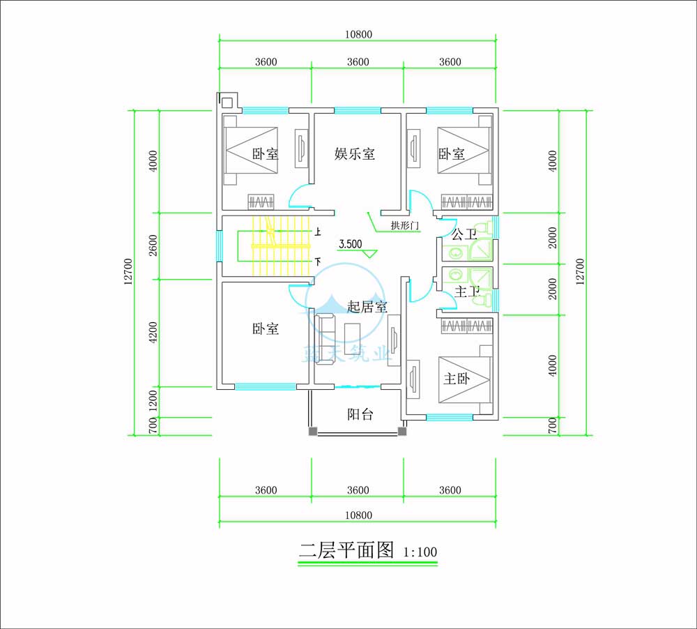 中式复古三层自建别墅二楼原创设计图纸