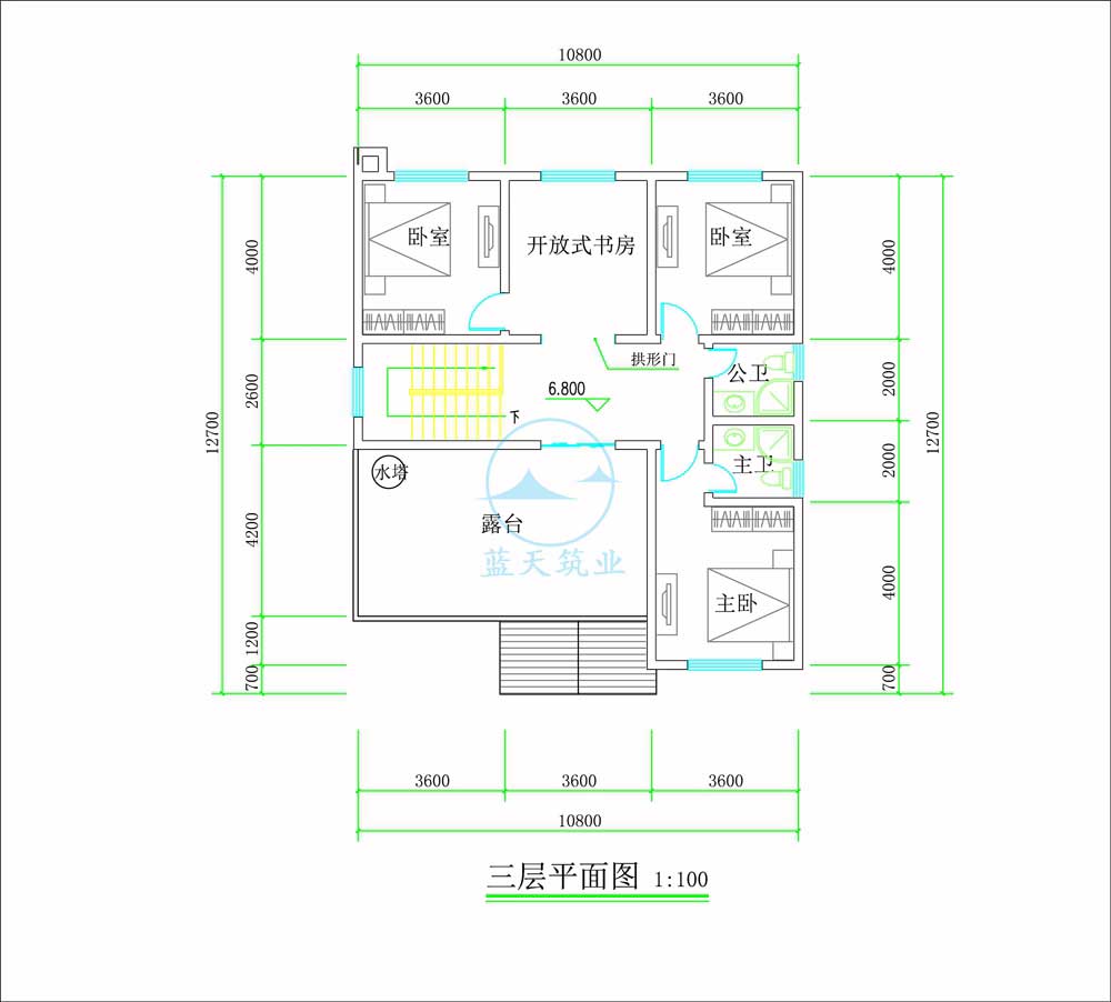 中式复古三层自建别墅三楼原创设计图纸