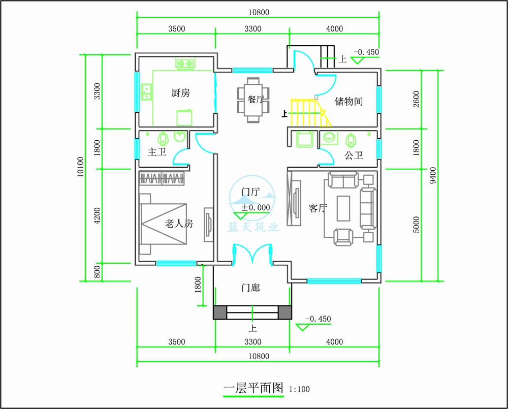 经典欧式三层自建别墅一层原创设计图纸