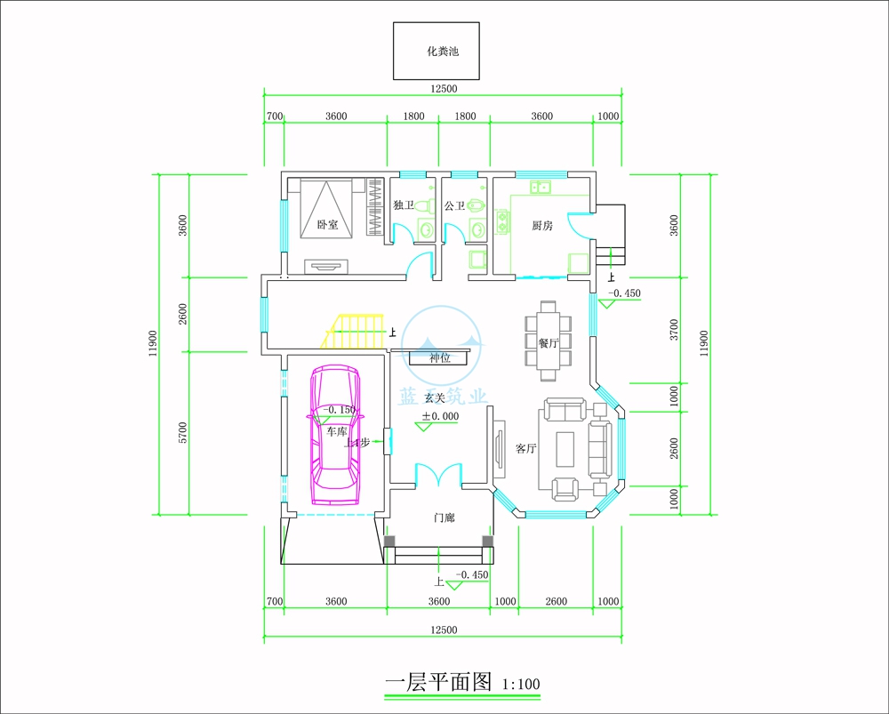 现代欧式三层自建别墅一层原创设计图纸