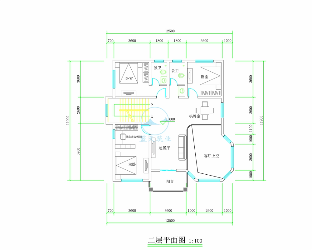 现代欧式三层自建别墅二层原创设计图纸