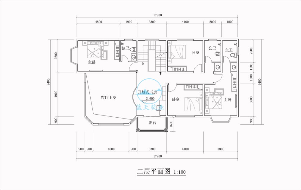 欧式三层自建别墅二层原创设计图纸