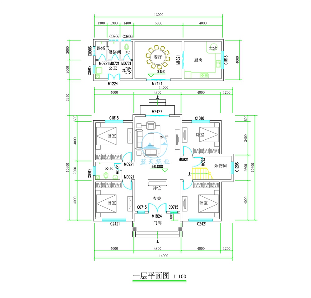 现代中式自建别墅一层原创设计图纸