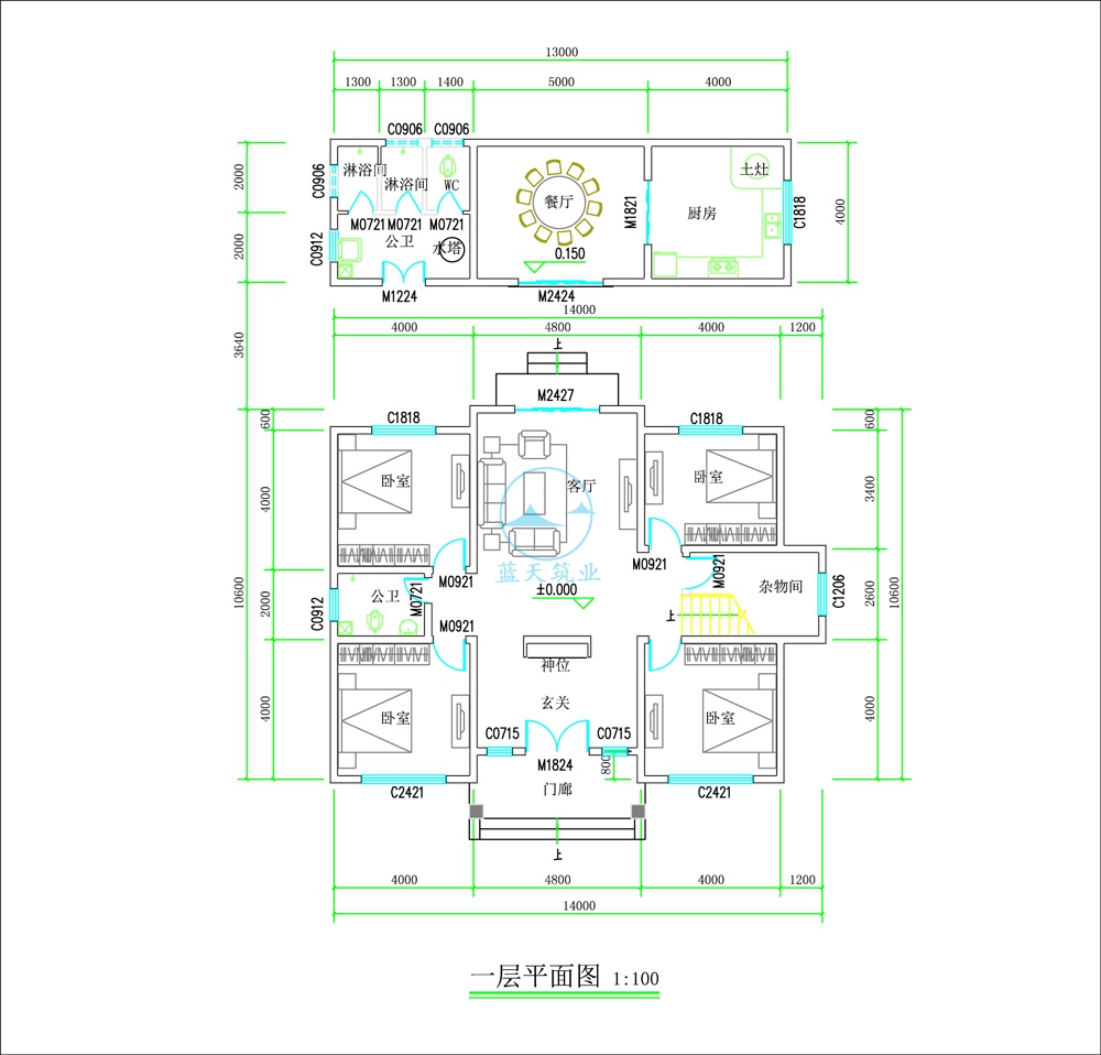 现代中式自建别墅一层原创设计图纸