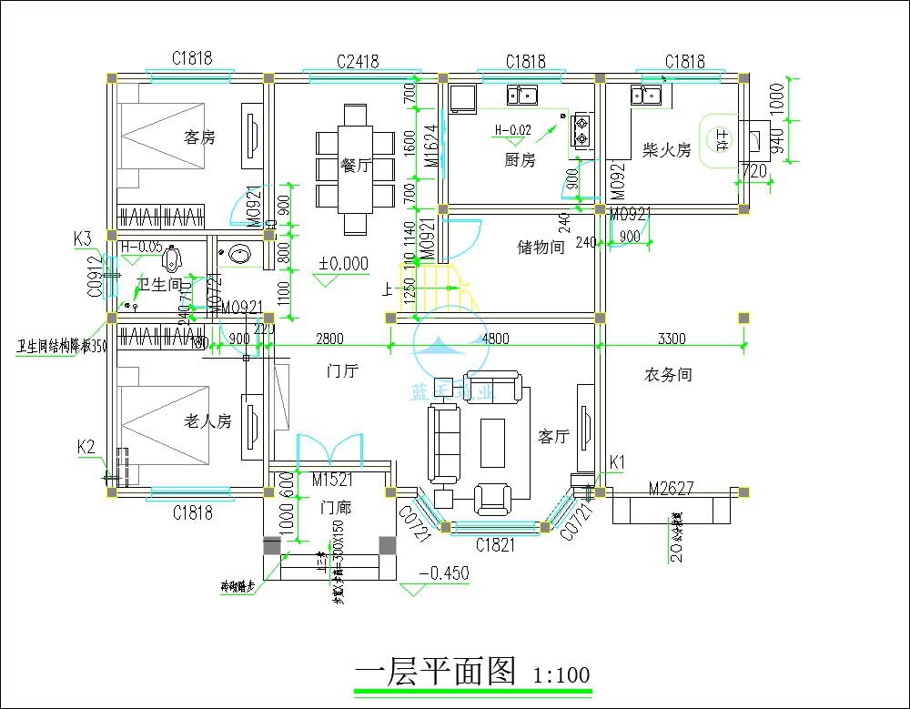 欧式花园自建别墅一层原创设计图纸