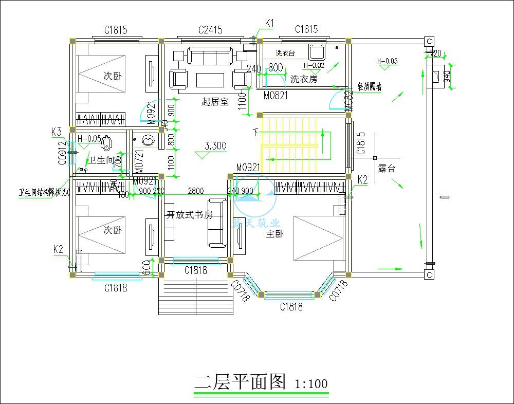 欧式花园自建别墅二层原创设计图纸