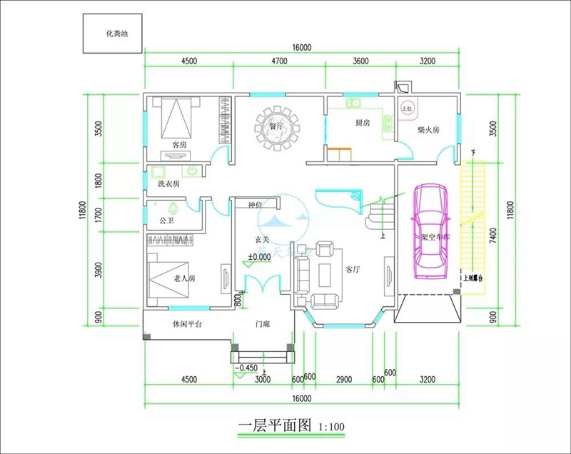 欧式两层自建房设计一层图纸