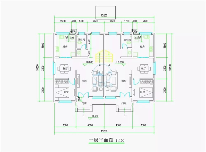 欧式双拼自建房设计一层图纸