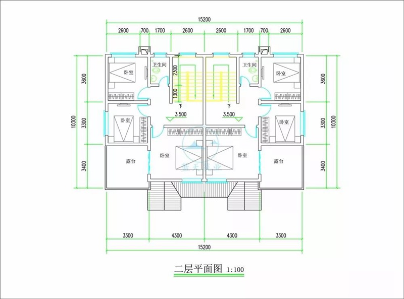 欧式双拼自建房设计二层图纸