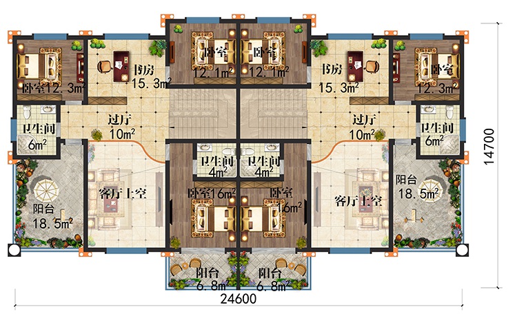 双拼别墅二层设计图
