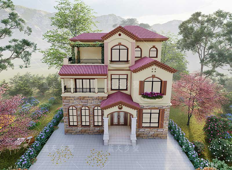 LT040泸州三层美式乡村风格自建房别墅设计图纸