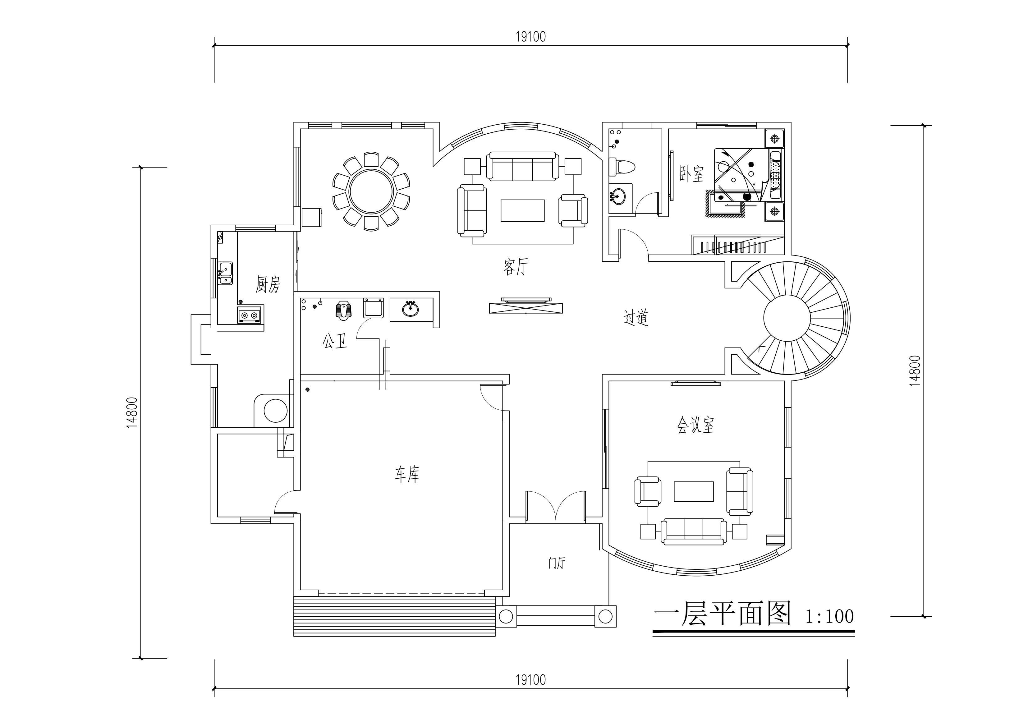 200平米以下别墅四室二厅户型图_别墅设计图